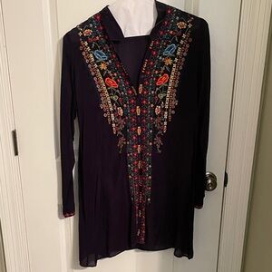Johnny Was Tunic with Colorful Floral Embroidery